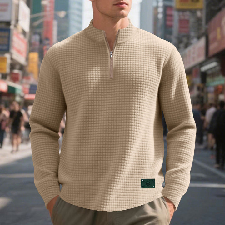 Men's high-quality stand-up collar sweater with zipper and textured design Lisslune