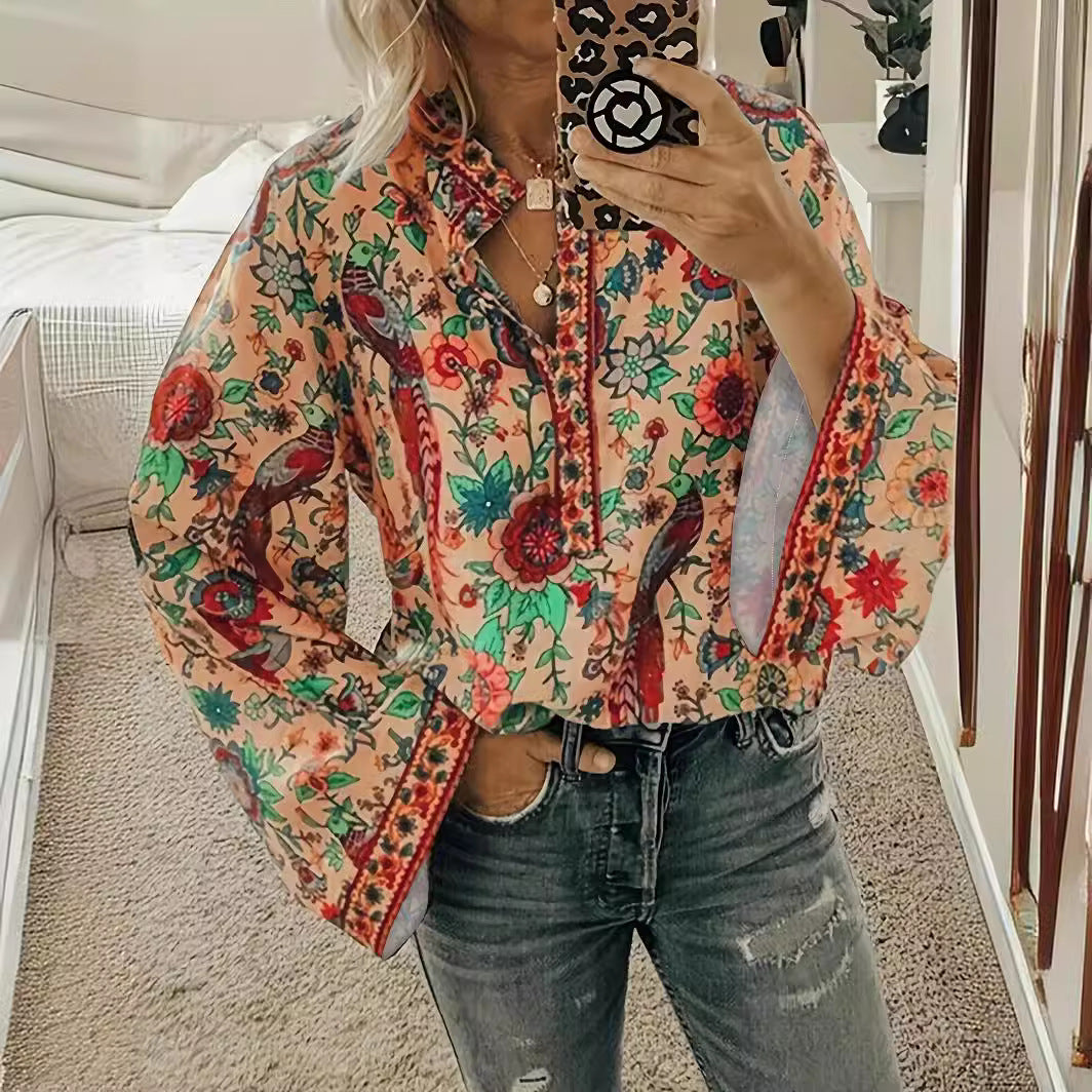 Women’s blouse with floral pattern and wide sleeves Lisslune