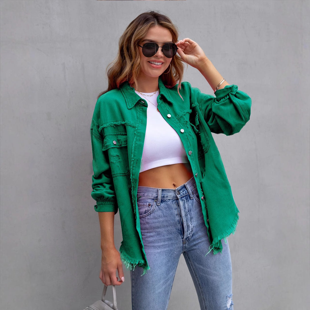 Women's denim jacket in a casual oversized cut with frayed details Lisslune