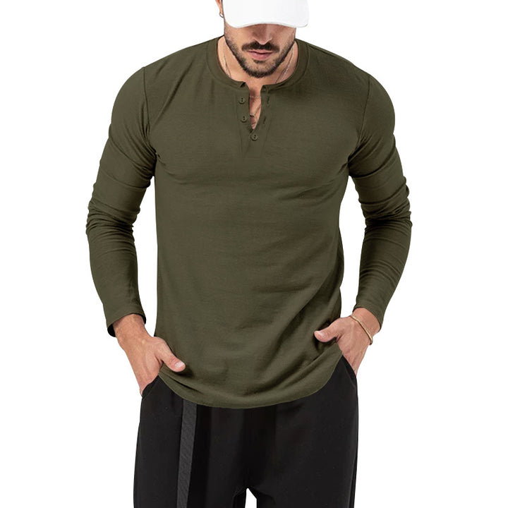 Men's Long Sleeve Henley Shirt with Stylish Button Closure Lisslune