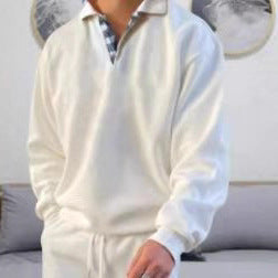 Men's Long Sleeve Polo Shirt with Elegant V-Neck and Stylish Contrast Details Lisslune