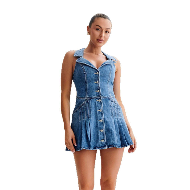 Women's jeans dress in a tailored cut with classic collar and button placket Lisslune