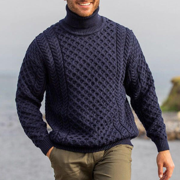 Men's knit sweater with high collar and textured pattern Lisslune