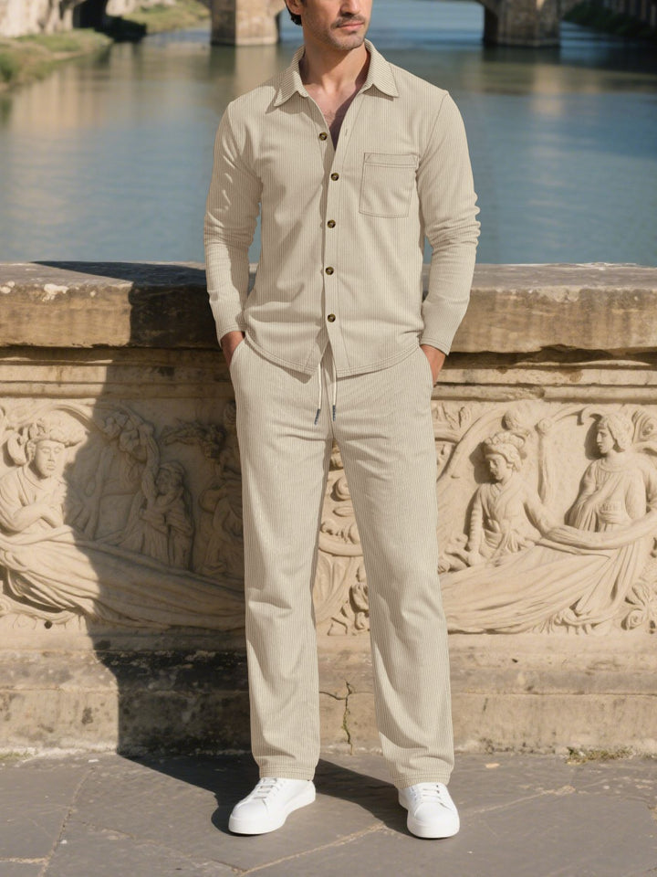 Men's stylish leisure suit set with comfortable cut and elegant button placket Lisslune