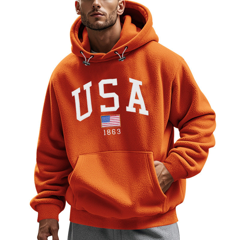 Men's Cozy Fleece Hoodie with USA Print Lisslune