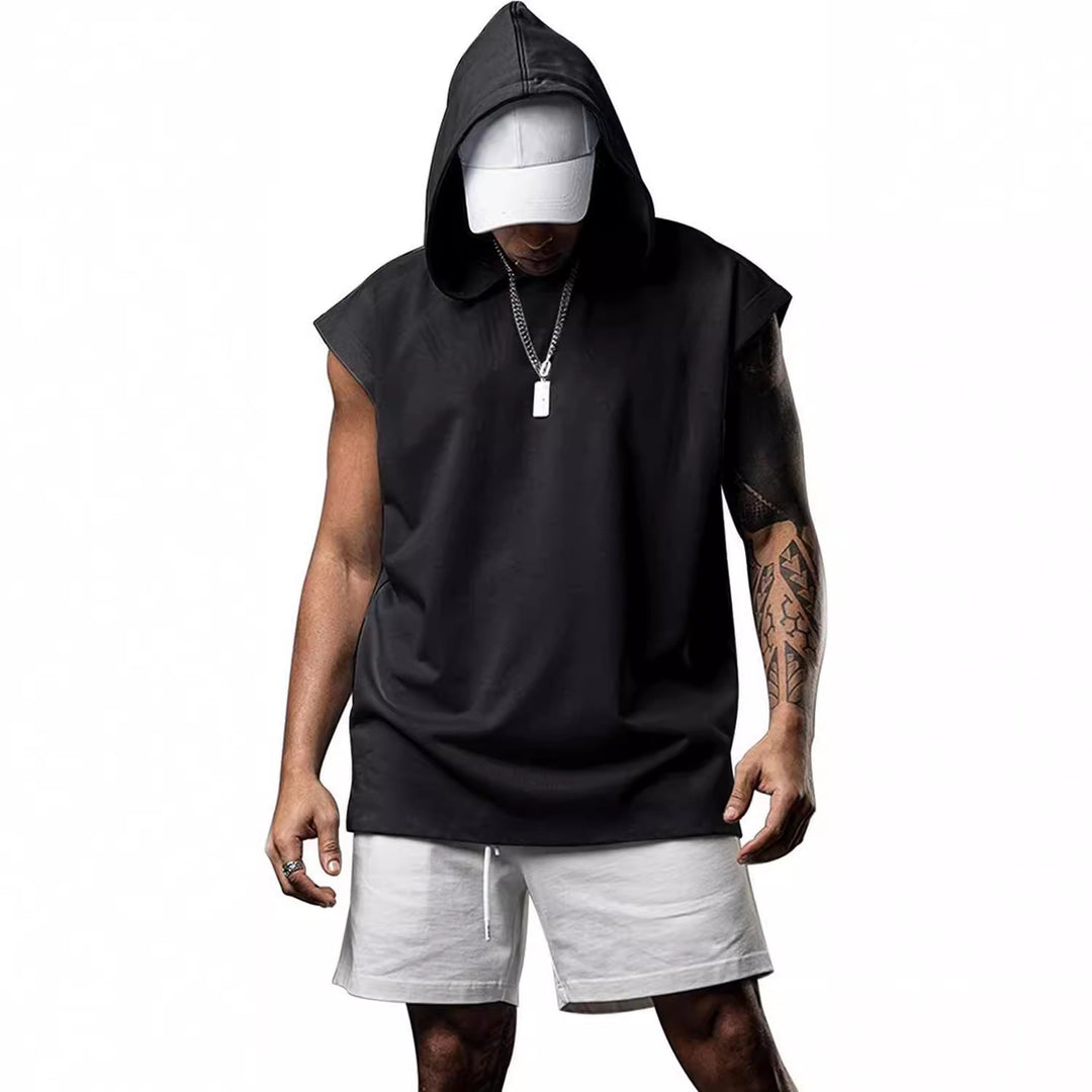 Men's hooded tank top with fashionable cut and practical kangaroo pocket Lisslune