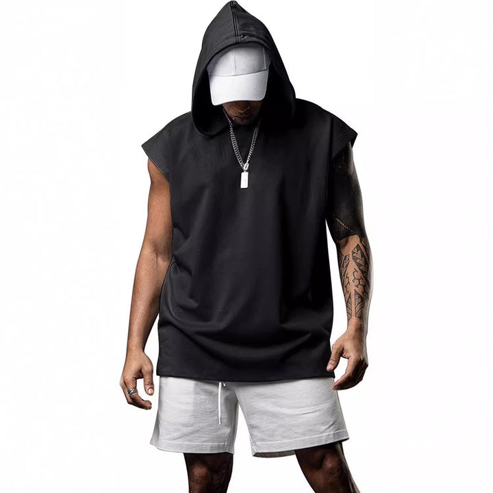 Men's hooded tank top with fashionable cut and practical kangaroo pocket Lisslune