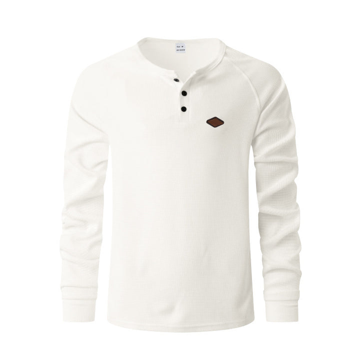 Men's long-sleeved Henley shirt with textured surface Lisslune