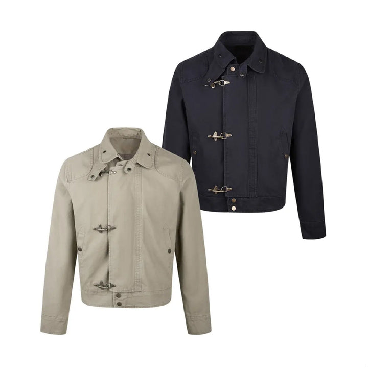 Men's fashionable short jacket with innovative buckles and practical high-neck collar Lisslune