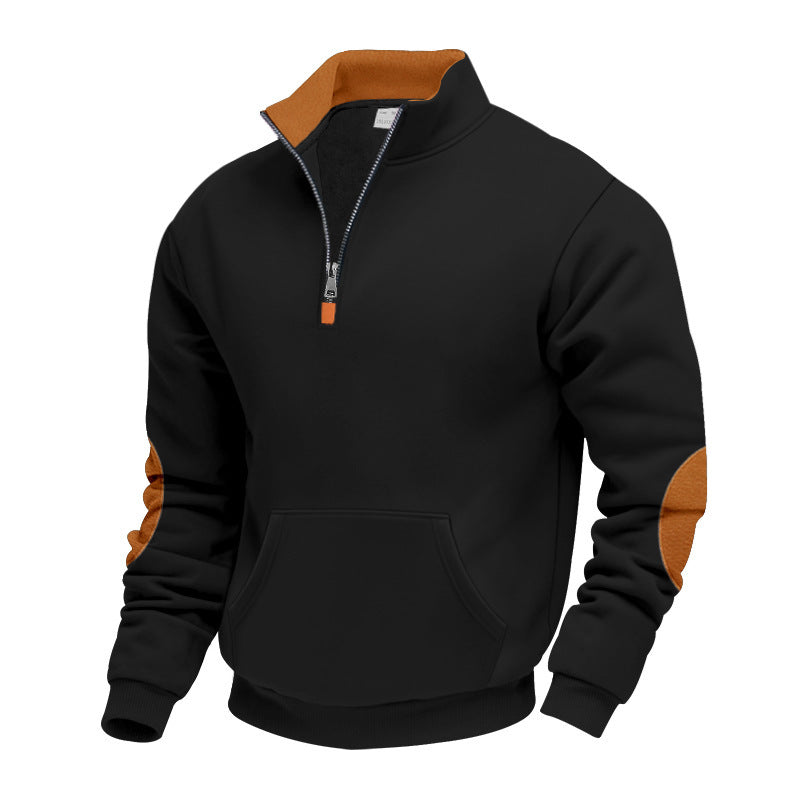 Men's High-Quality Stand Collar Sweater Made of Breathable Material with Zipper and Contrast Accents Lisslune