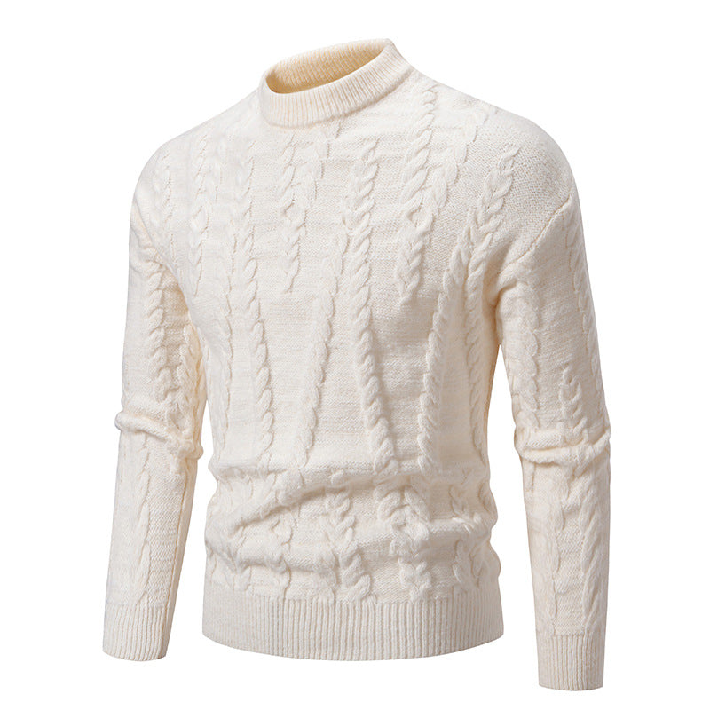 Men's knitted sweater with classic cable design and high collar Lisslune