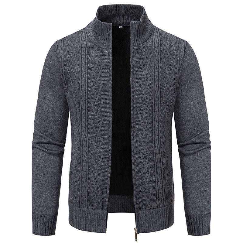Men's cardigan with modern cable pattern and high collar Lisslune