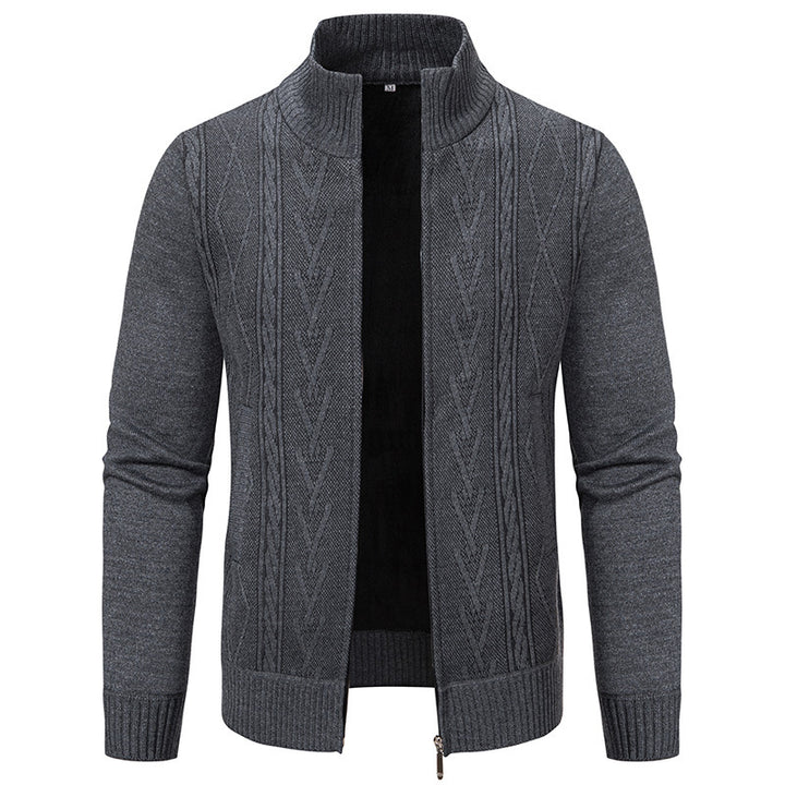 Men's cardigan with modern cable pattern and high collar Lisslune