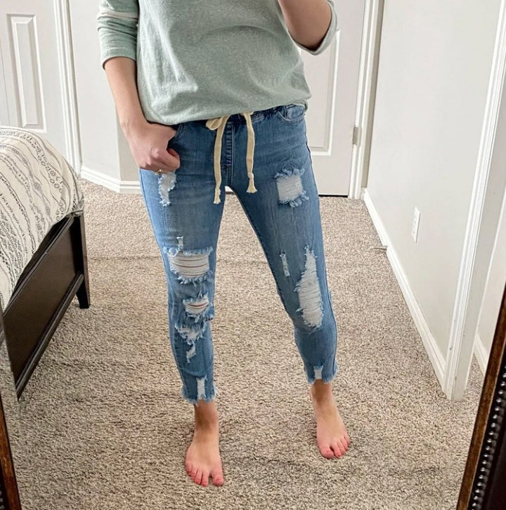 Damen Skinny Jeans mit lässigem Used-Look Lisslune