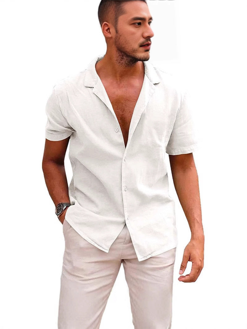 Men's short sleeve shirt in a casual linen style with high-quality button details Lisslune