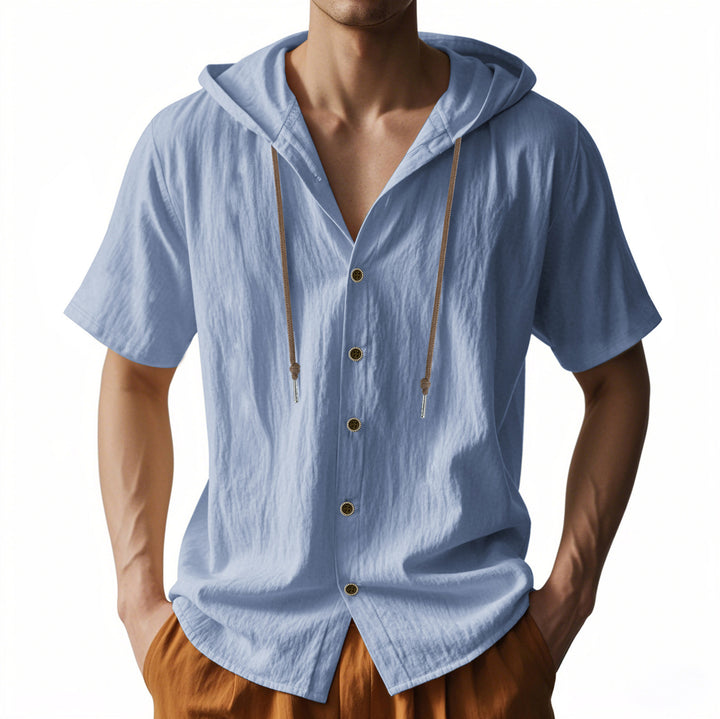 Men's casual short sleeve shirt with hood and button details Lisslune