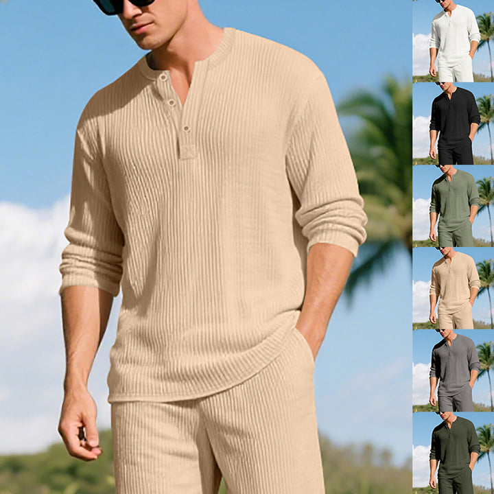 Men's long sleeve Henley shirt made of breathable textured fabric Lisslune