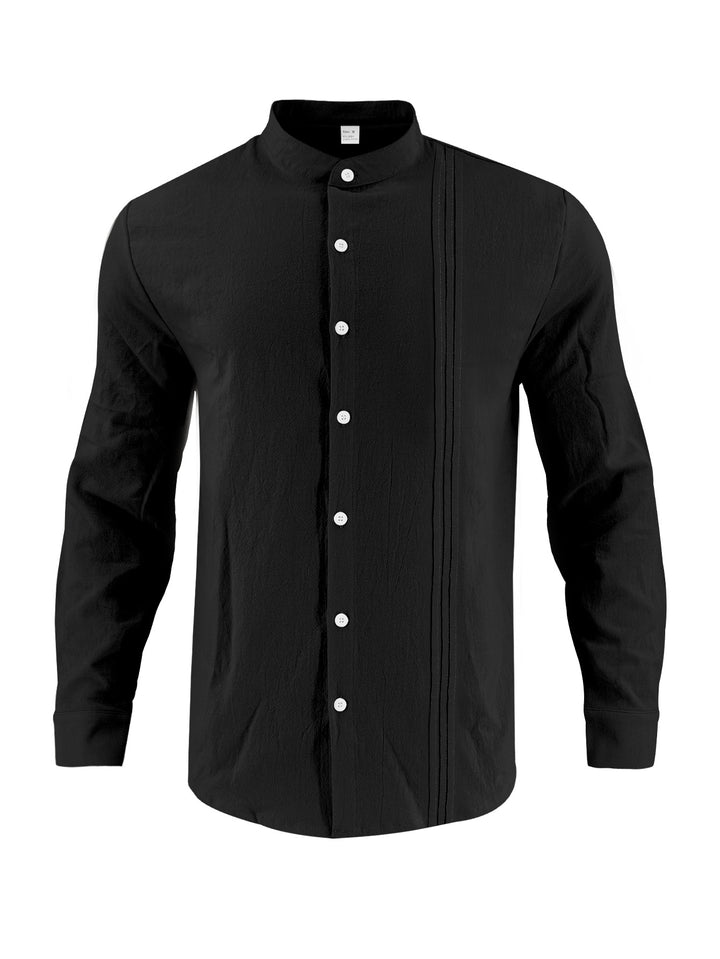 Men's fashionable long-sleeve shirt with textured surface and innovative stand-up collar Lisslune