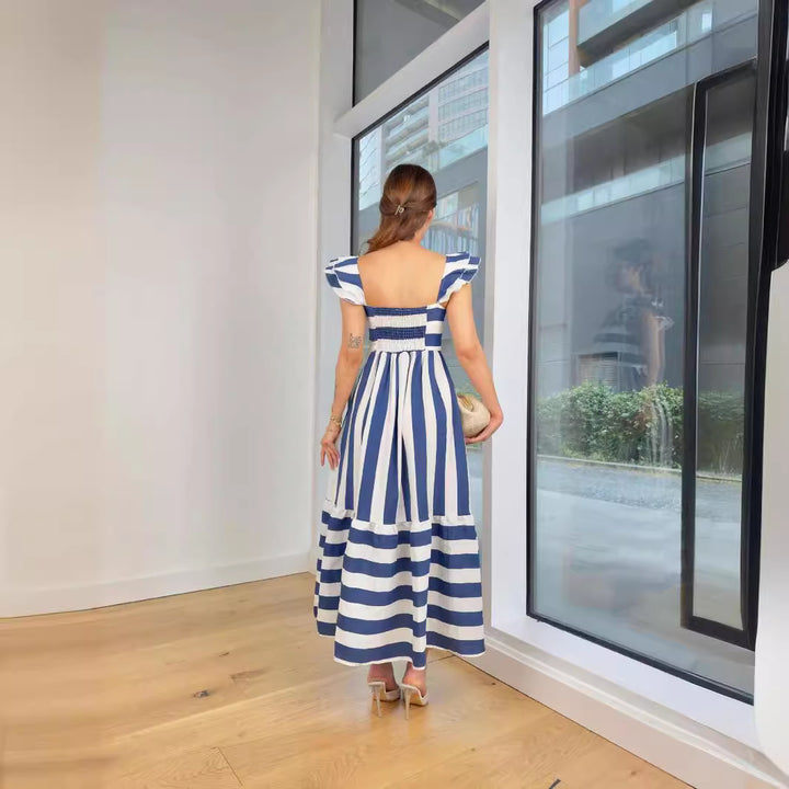 Ladies Maxi Dress with Playful Striped Pattern and Ruffle Details Lune London