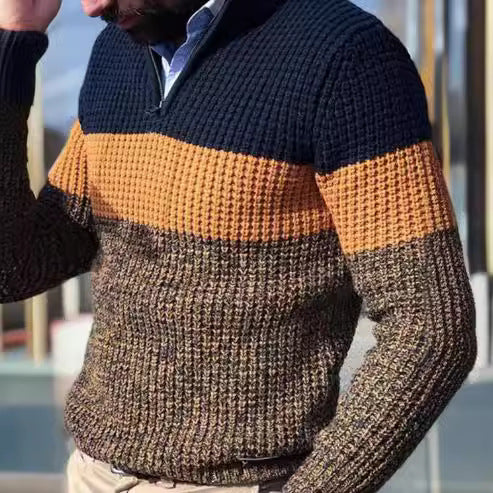 Men's knitted sweater with textured surface and half zipper Lisslune