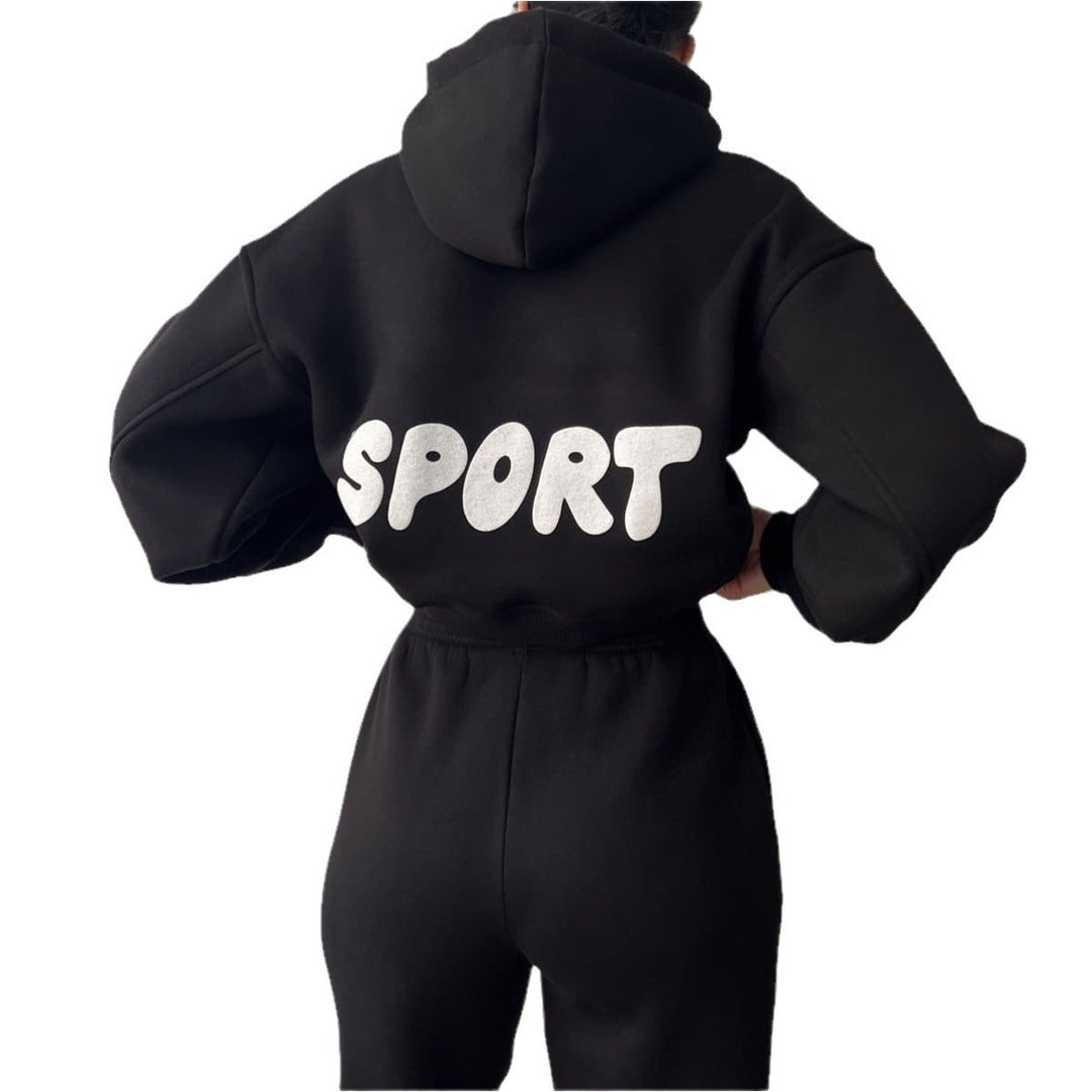 Women's sporty cropped hoodie and sweatpants set Lisslune