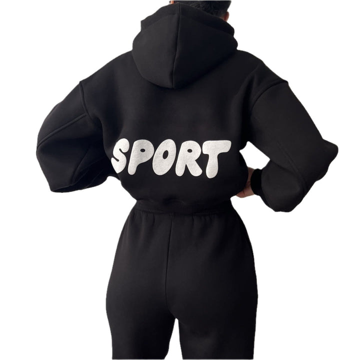 Women's sporty cropped hoodie and sweatpants set Lisslune