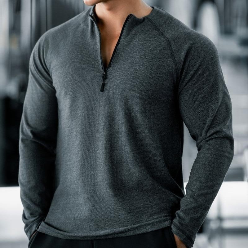 Men's Long Sleeve Workout Shirt with Innovative Zipper Lisslune