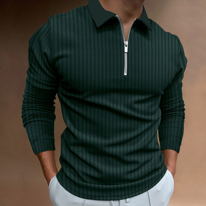 Men's long sleeve polo shirt with zipper and elegant stitching Lisslune