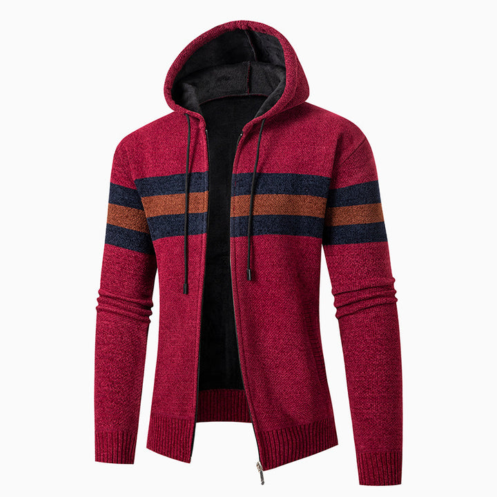 Men's casual hoodie cardigan with contrast stripes Lisslune