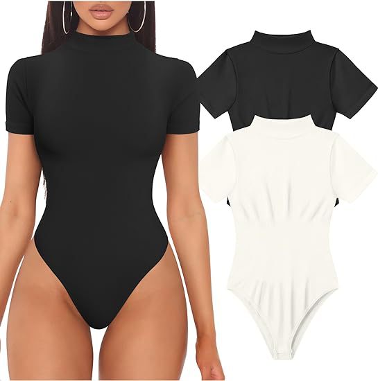 Women Short Sleeve Bodysuit with High Neck Lisslune