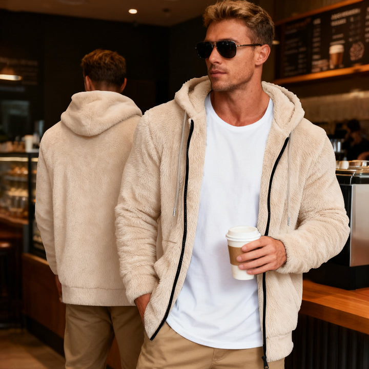 Men's cozy fleece jacket with practical zipper and hood Lisslune