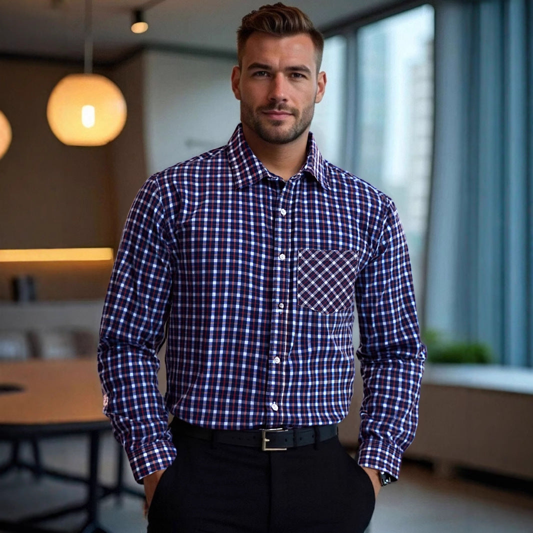 Men's flannel shirt with modern check pattern and chest pocket Lisslune