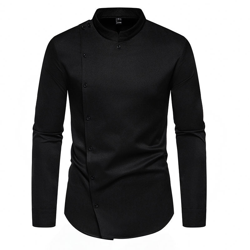 Men's long sleeve shirt with modern button design and stand-up collar Lisslune