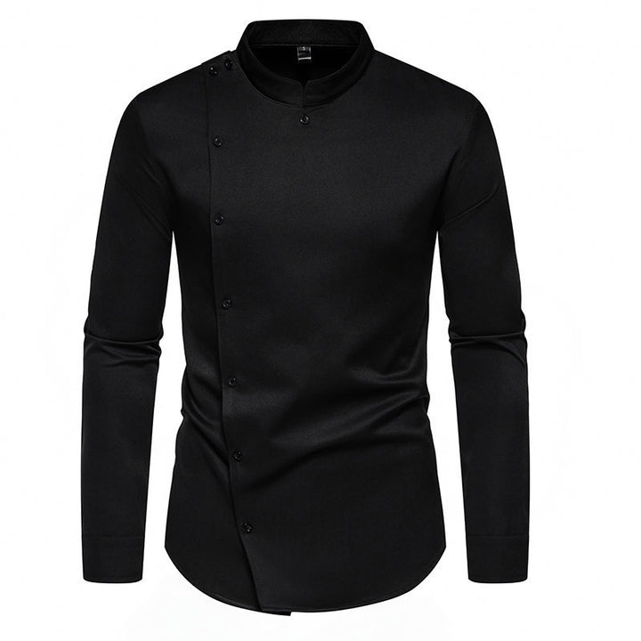 Men's long sleeve shirt with modern button design and stand-up collar Lisslune