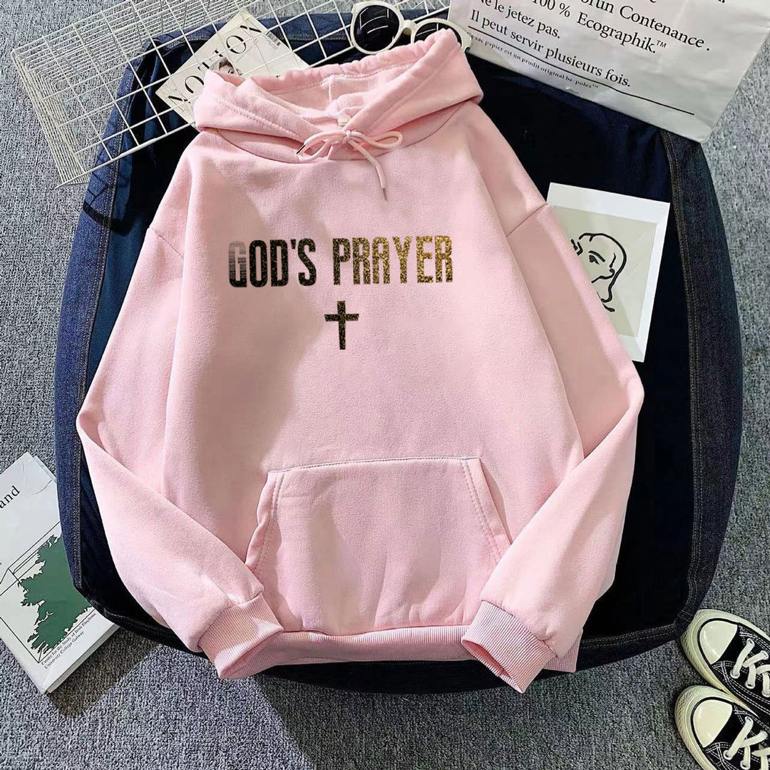 Women's hooded sweatshirt with unique lettering and cross design Lisslune