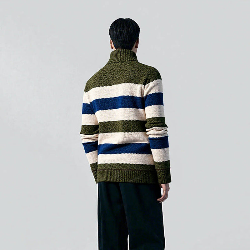 Men's stylish knitted sweater with half zipper and striped design Lisslune