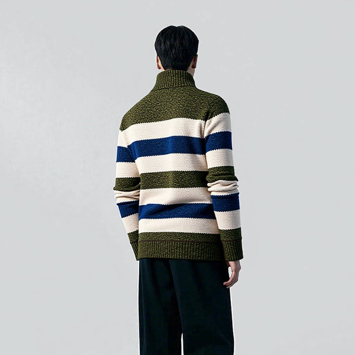 Men's stylish knitted sweater with half zipper and striped design Lisslune