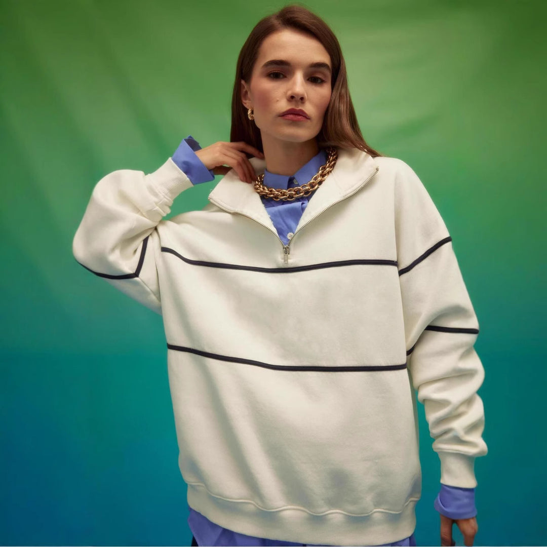 Women's oversized sweatshirt with zipper and decorative stripes Lisslune