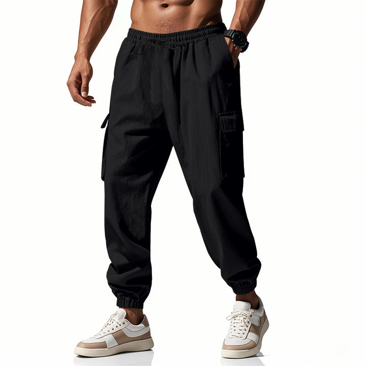 Men's Casual Cargo Pants with Elastic Waistband and Practical Side Pockets Lisslune
