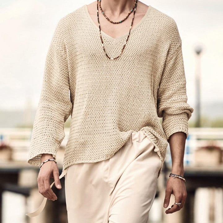 Men's Waffle Structure V-Neck Long Sleeve Shirt Lisslune