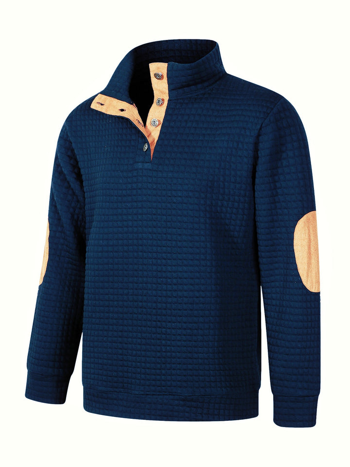 Men's Comfortable Sweatshirt with Button Placket and Contrast Elements Lisslune
