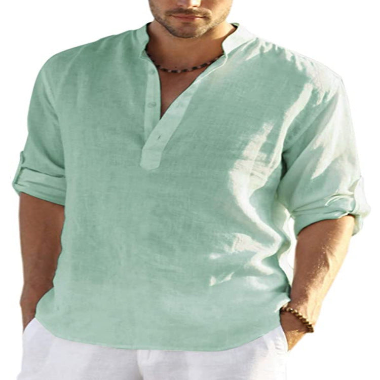 Men's linen shirt with short cuffs and modern accents Lisslune