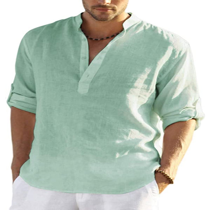 Men's linen shirt with short cuffs and modern accents Lisslune
