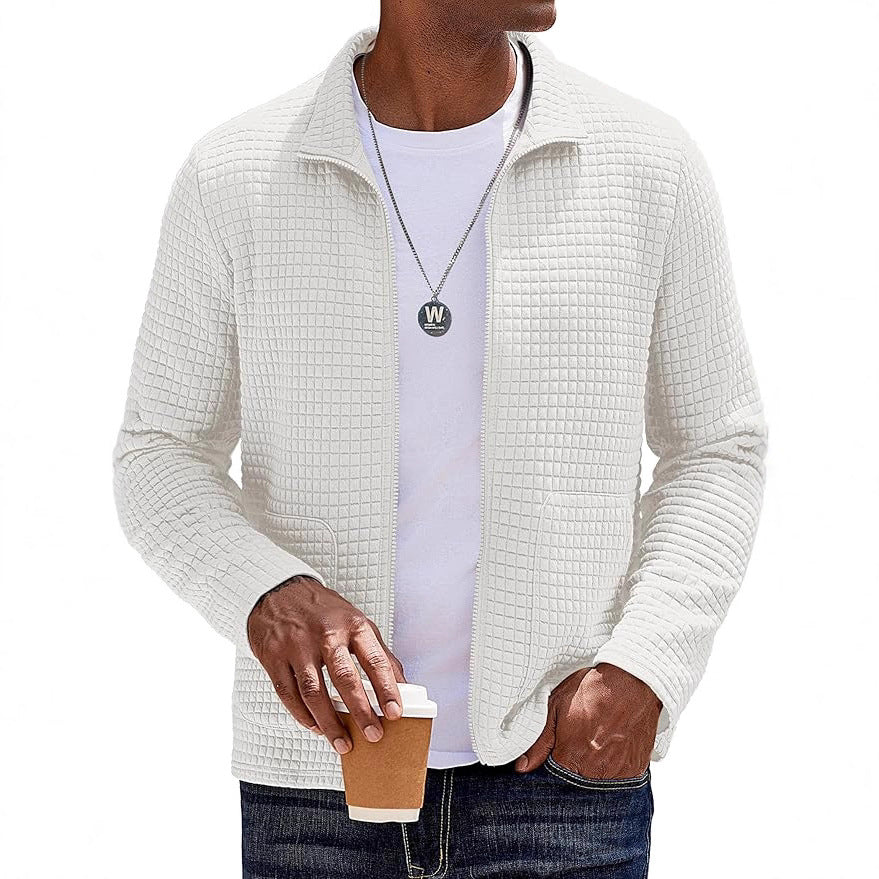 Men's casual cardigan with practical insert pockets and stylish waffle pattern Lisslune