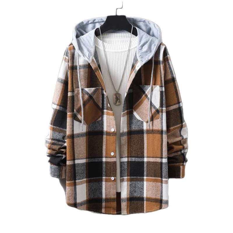Men's casual check jacket with hood and functional pockets Lisslune
