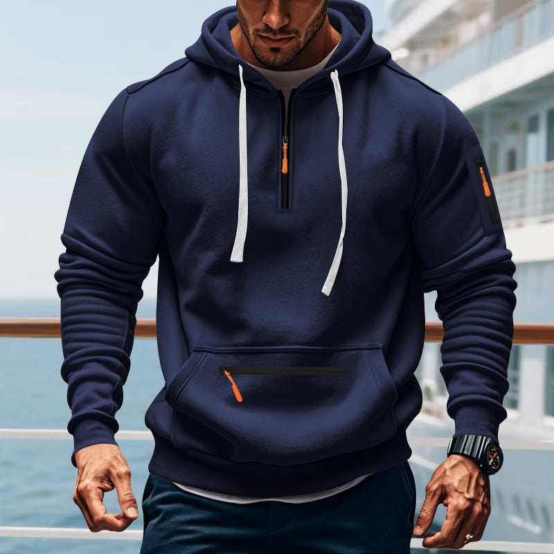 Men's sporty hoodie with practical two-way zipper and side pockets Lisslune
