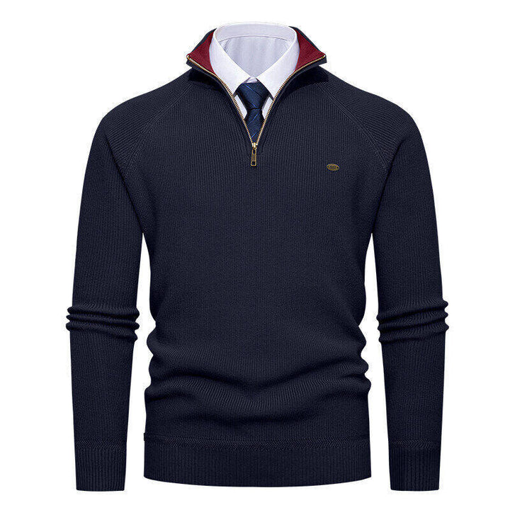 Men's Elegant Knit Sweater with Stand Collar and Zipper Lisslune