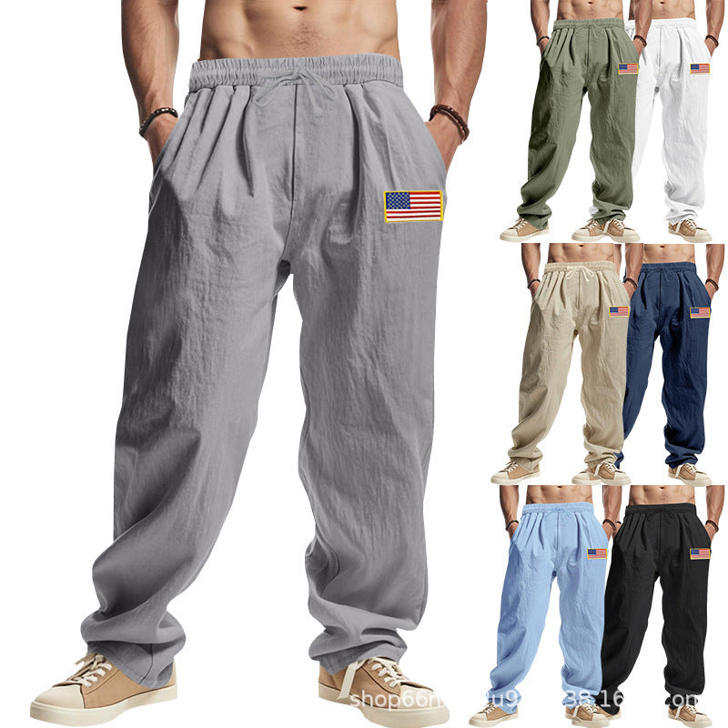 Men's Comfortable Leisure Pants with Elastic Waistband and USA Flag Application Lisslune