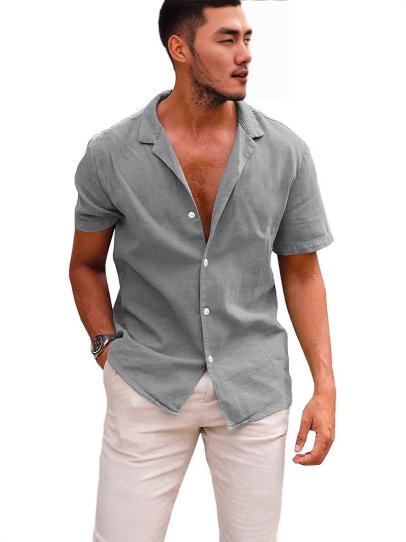 Men's short sleeve shirt in a casual linen style with high-quality button details Lisslune