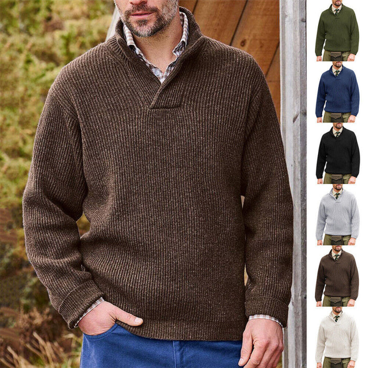 Men's knitted sweater with modern stand-up collar and fine rib structure Lisslune